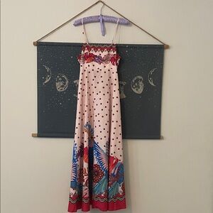 🌙SHEIN Pink Bohemian Maxi Dress with Tropical Bird Floral Border🌙